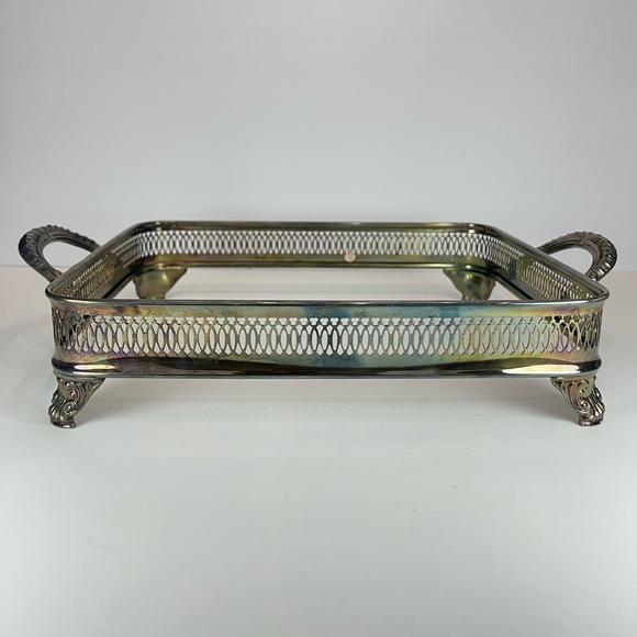 Vintage silver plated metal casserole dish holder chafing dish frame stand - Picture 2 of 16